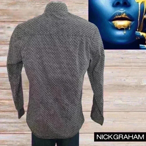 Nick Graham Stretch Modern Fit Mens Shirt Long Sleeve Floral Sz M - Picture 3 of 8